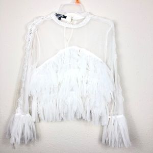 White ruffled blouse with ruffle bell sleeves US L